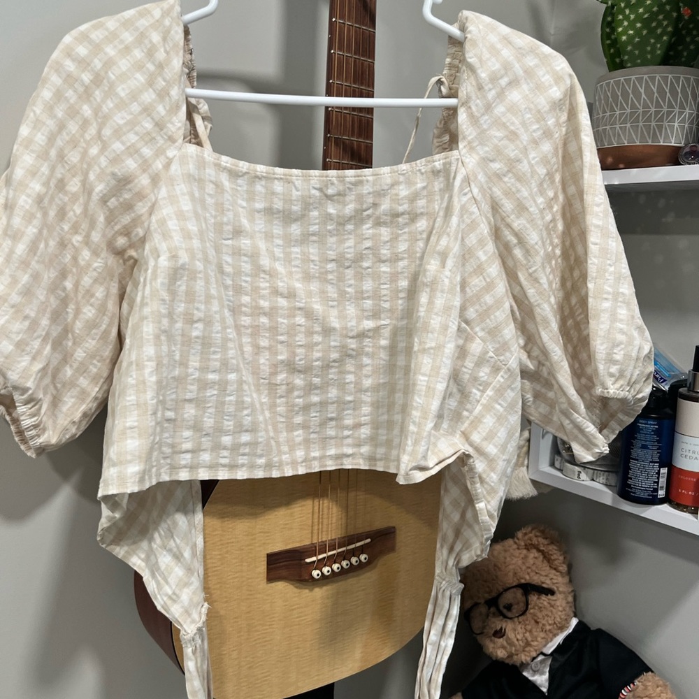 Tan and white tie backless H&M top